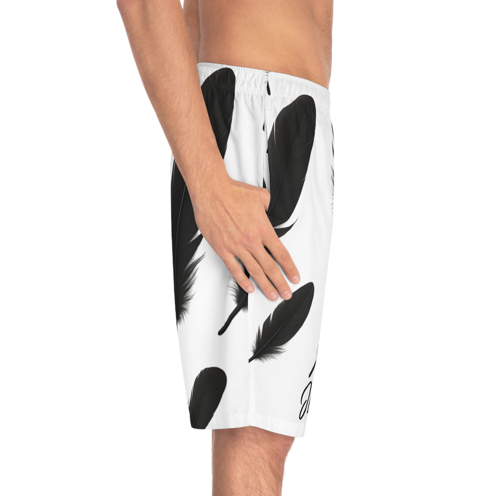 Feathered Men's Board Shorts - Stylish Summer Swim Trunks for Beach, Surfing, Pool Parties, Vacation Wear, and Casual Outings
