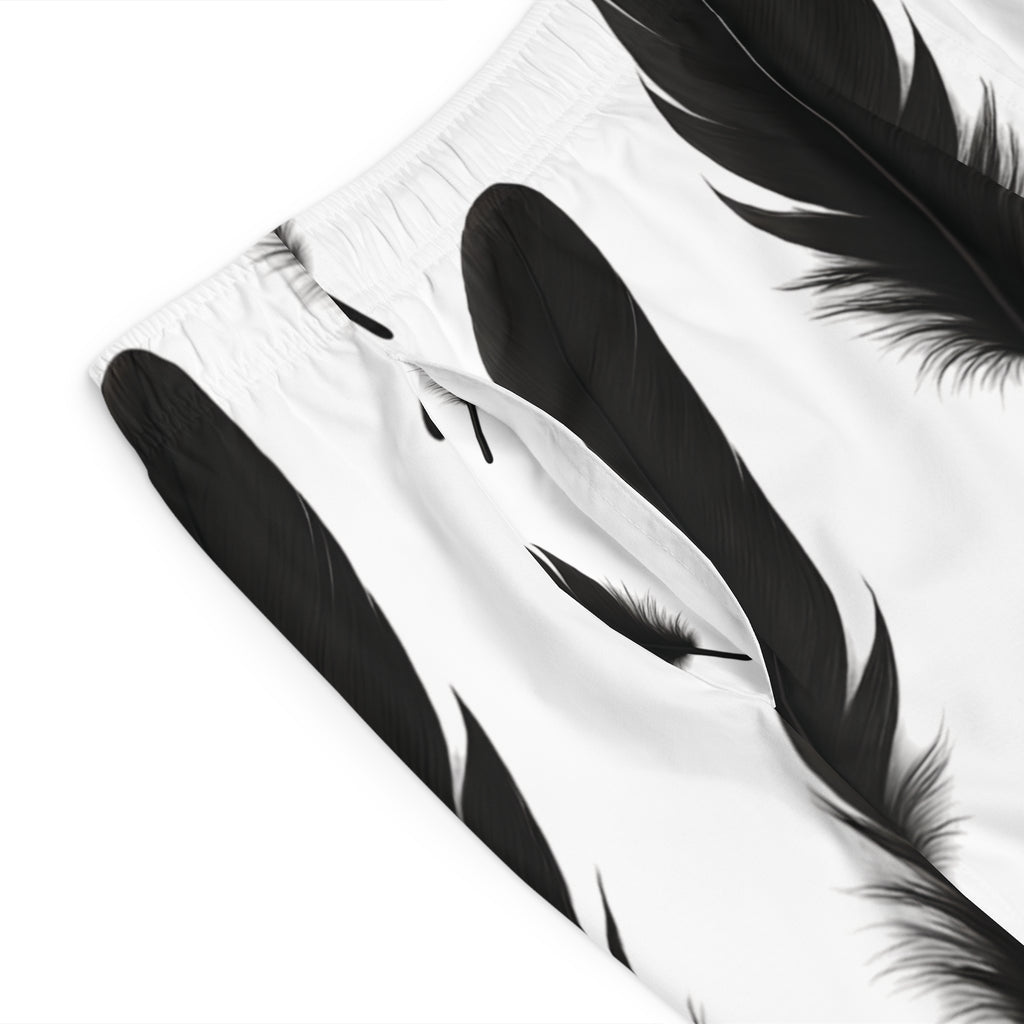 Feathered Men's Board Shorts - Stylish Summer Swim Trunks for Beach, Surfing, Pool Parties, Vacation Wear, and Casual Outings