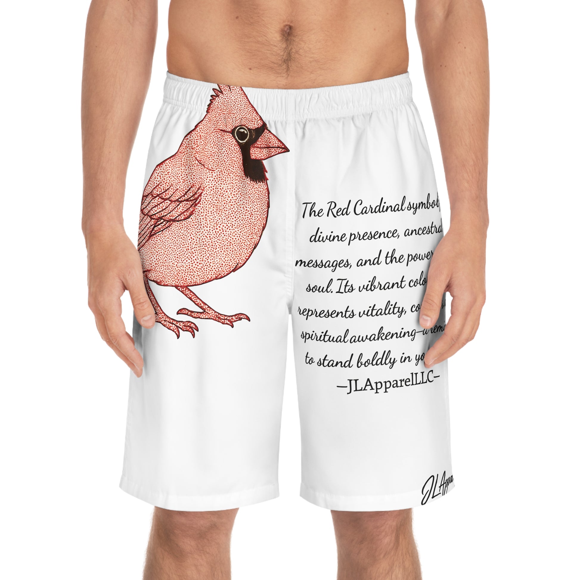 Vibrant Cardinal Print Board Shorts, Men's Swimwear, Summer Beachwear, Gift for Nature Lovers, Spiritual Symbolism, Father's Day Gift