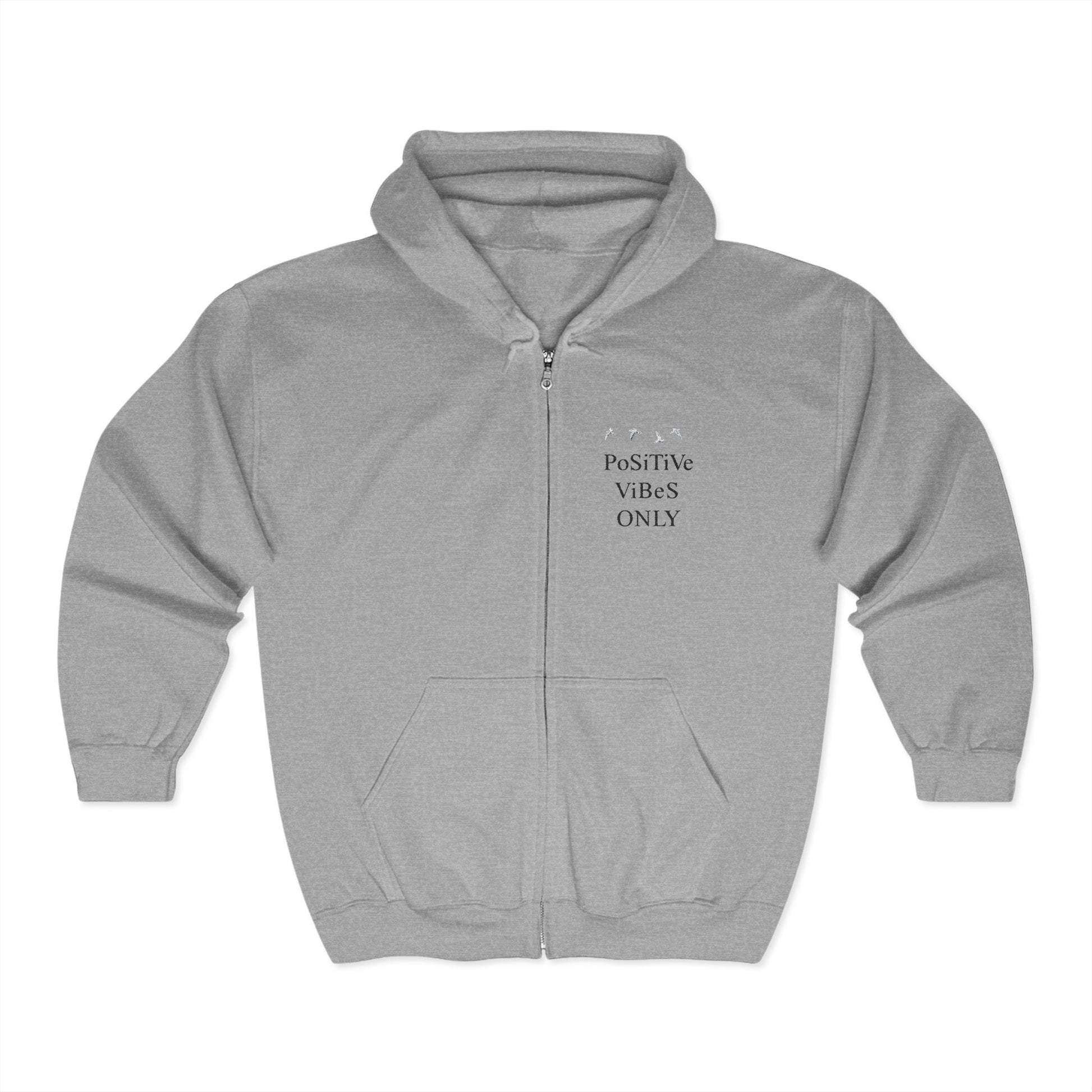 Positive Vibes Zip Hoodie, Unisex Hooded Sweatshirt for Relaxation, Gift for Friends, Casual Wear, Comfortable Layering