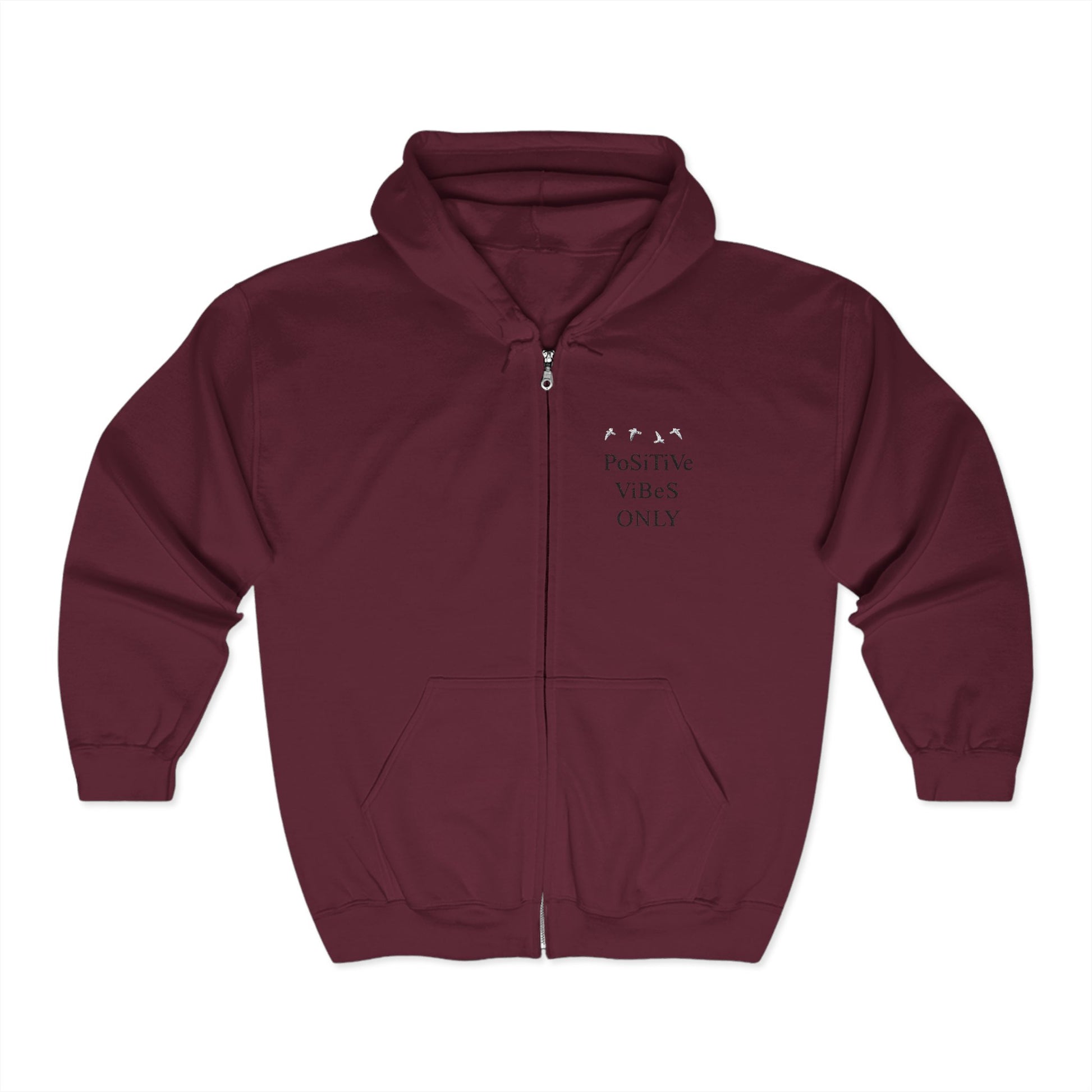 Positive Vibes Zip Hoodie, Unisex Hooded Sweatshirt for Relaxation, Gift for Friends, Casual Wear, Comfortable Layering