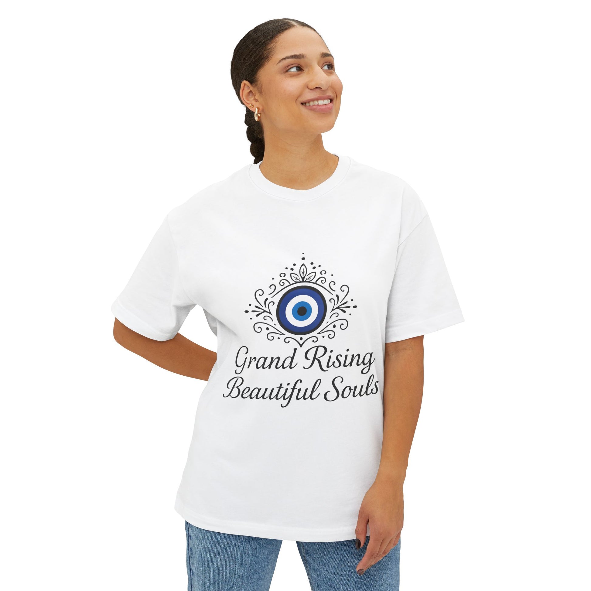 Grand Rising Unisex Oversized Boxy Tee with Eye Design, Spiritual T-Shirt, Positive Vibes Apparel, Gift for Soul Seekers, Relaxed Fit Shirt