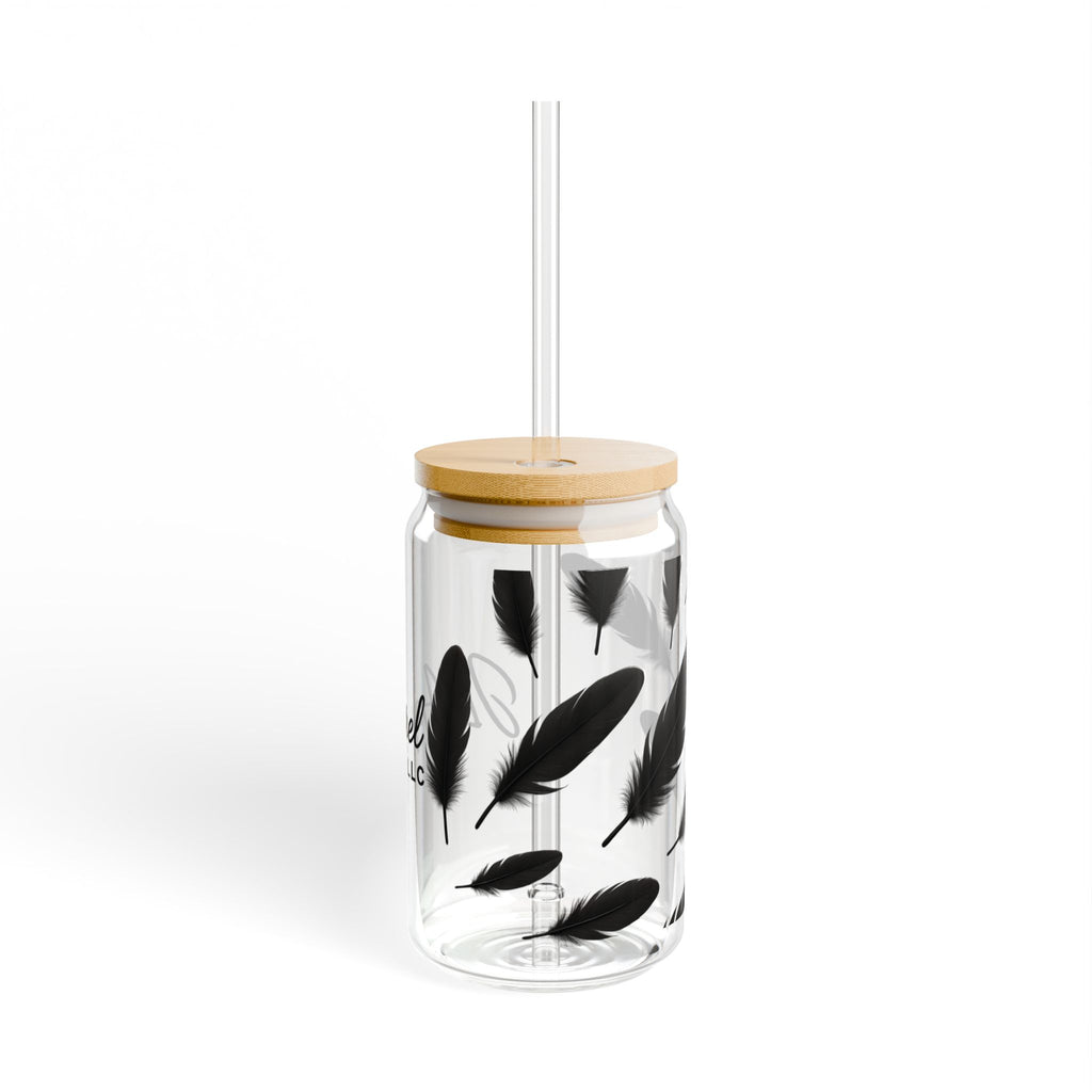 Feather Design Sipper Glass - Stylish Drinking Jar, Eco-Friendly Beverage Container, Perfect Gift for Home, Parties, and Events