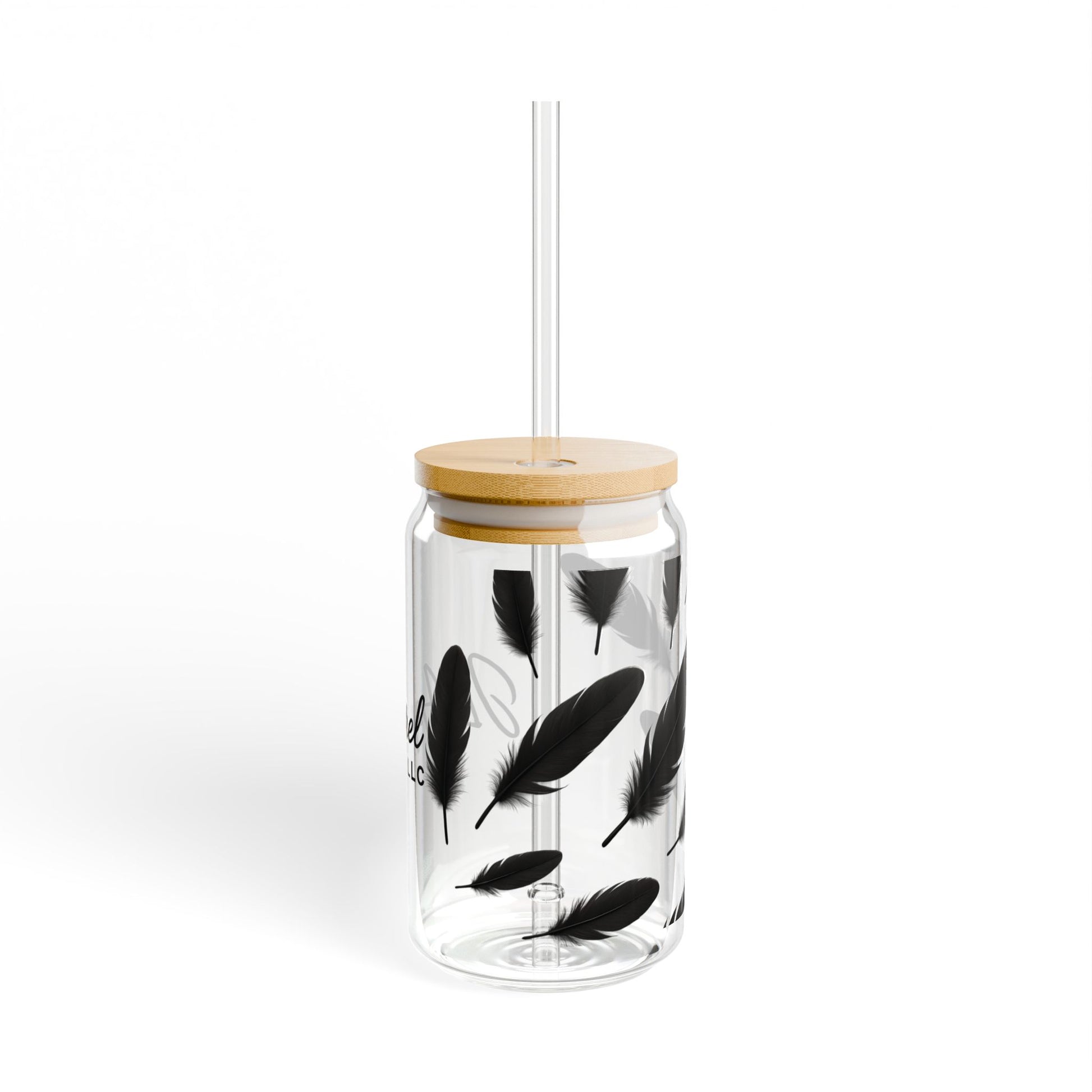 Feather Design Sipper Glass - Stylish Drinking Jar, Eco-Friendly Beverage Container, Perfect Gift for Home, Parties, and Events