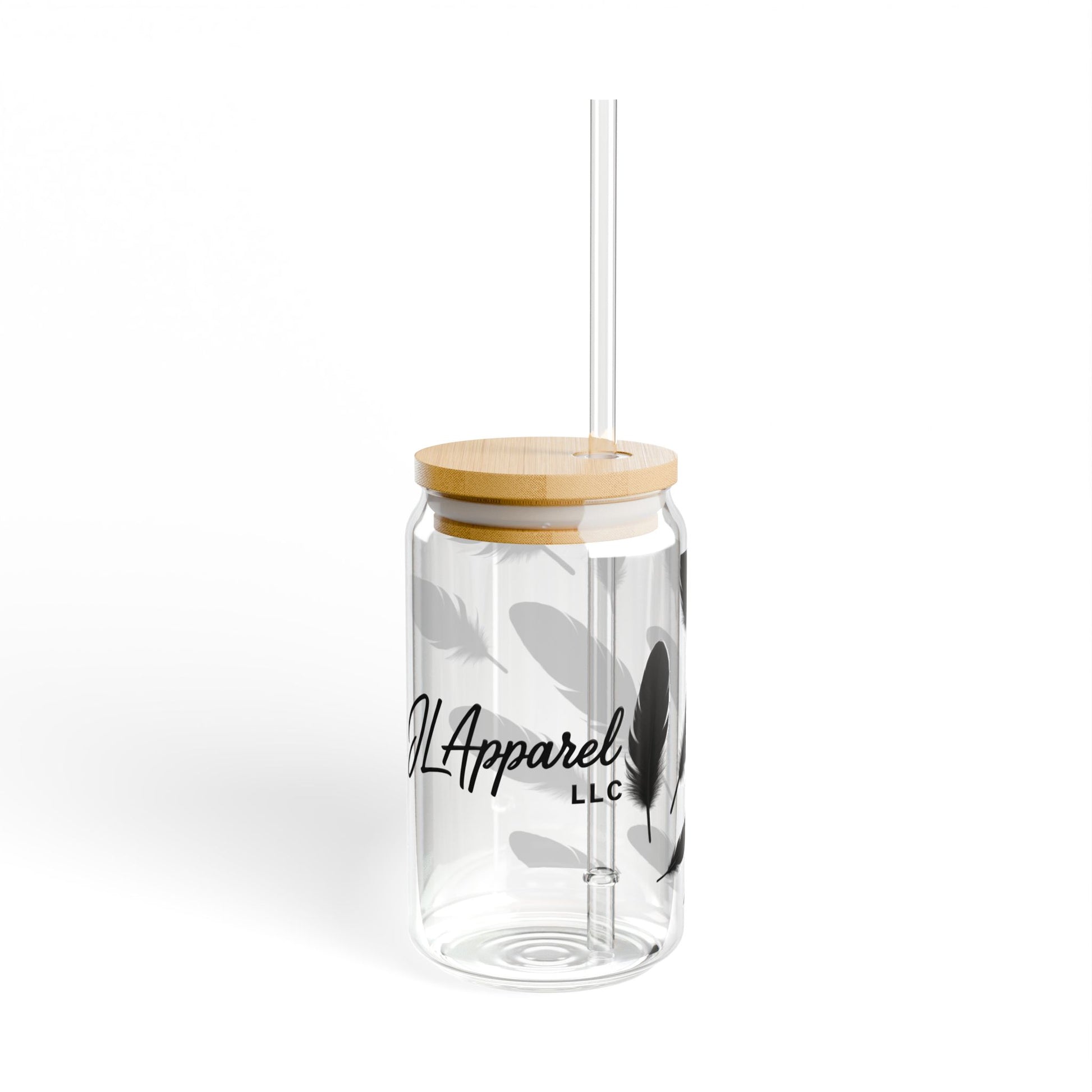 Feather Design Sipper Glass - Stylish Drinking Jar, Eco-Friendly Beverage Container, Perfect Gift for Home, Parties, and Events
