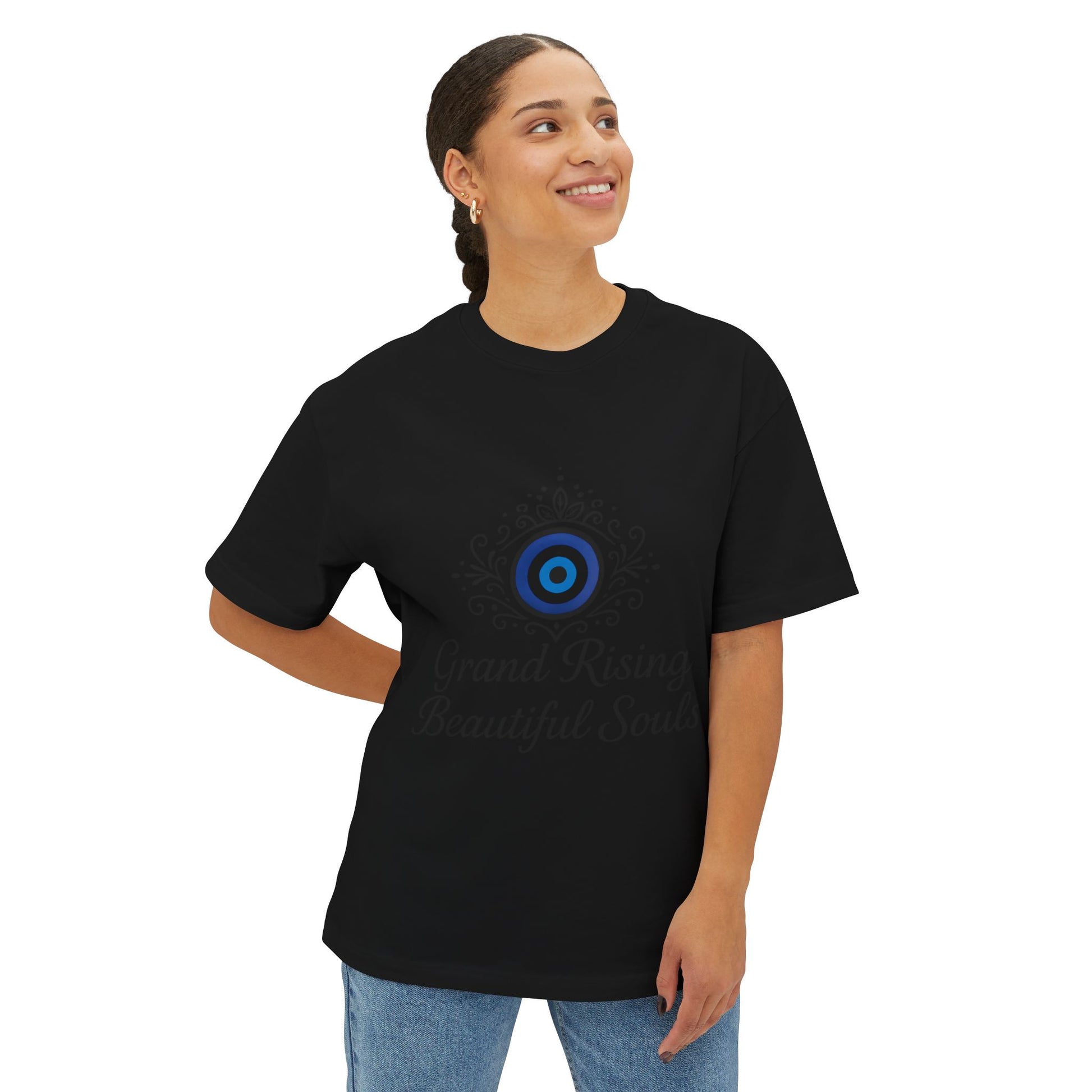 Grand Rising Unisex Oversized Boxy Tee with Eye Design, Spiritual T-Shirt, Positive Vibes Apparel, Gift for Soul Seekers, Relaxed Fit Shirt
