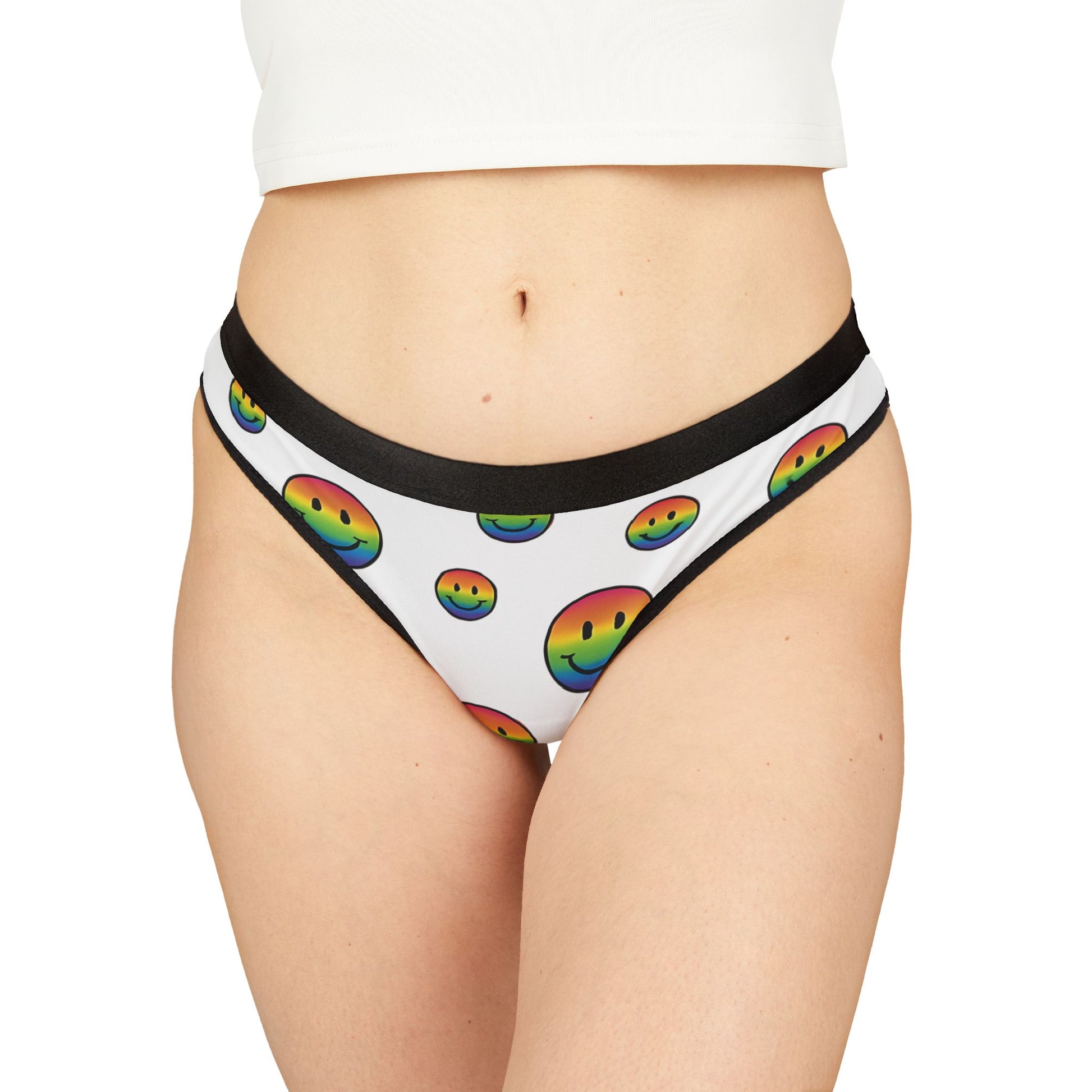 Fun Rainbow Smile Women's Thongs, Cute Underwear, Pride Apparel, Comfortable Lingerie, Floral Gifts for Her, Unique Women's Intimates