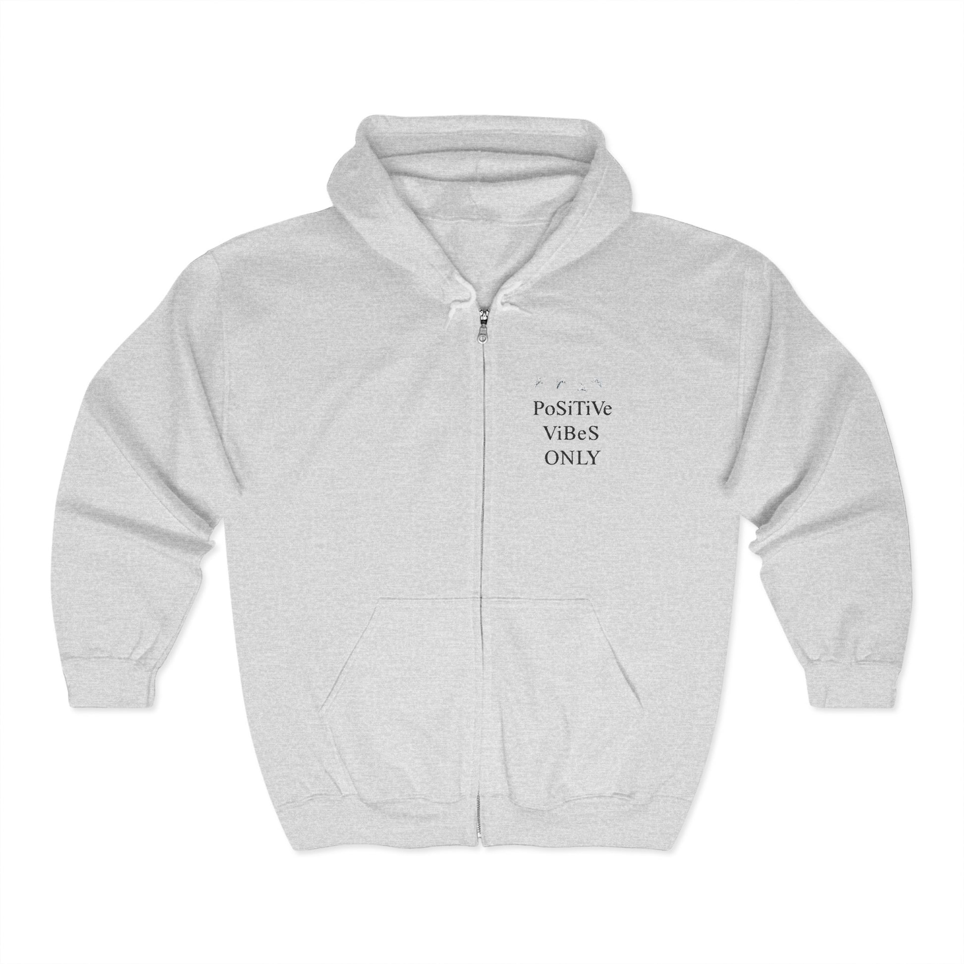 Positive Vibes Zip Hoodie, Unisex Hooded Sweatshirt for Relaxation, Gift for Friends, Casual Wear, Comfortable Layering