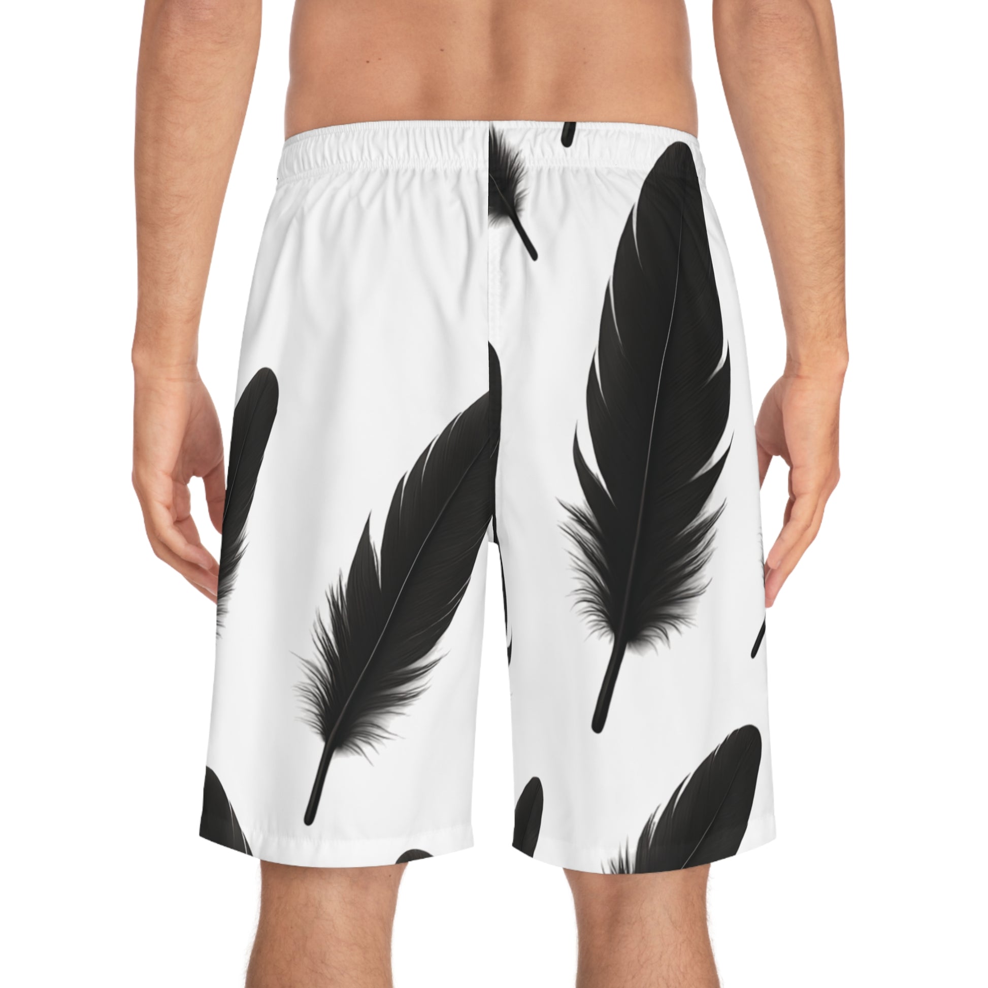 Feathered Men's Board Shorts - Stylish Summer Swim Trunks for Beach, Surfing, Pool Parties, Vacation Wear, and Casual Outings