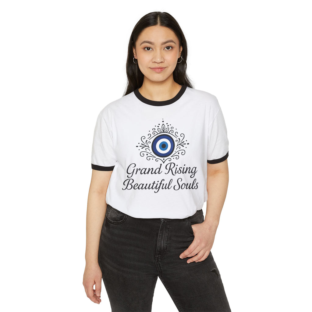 Grand Rising Beautiful Souls Ringer T-Shirt, Unisex Tee, Spiritual Apparel, Casual Wear, Gift for New Age Enthusiasts
