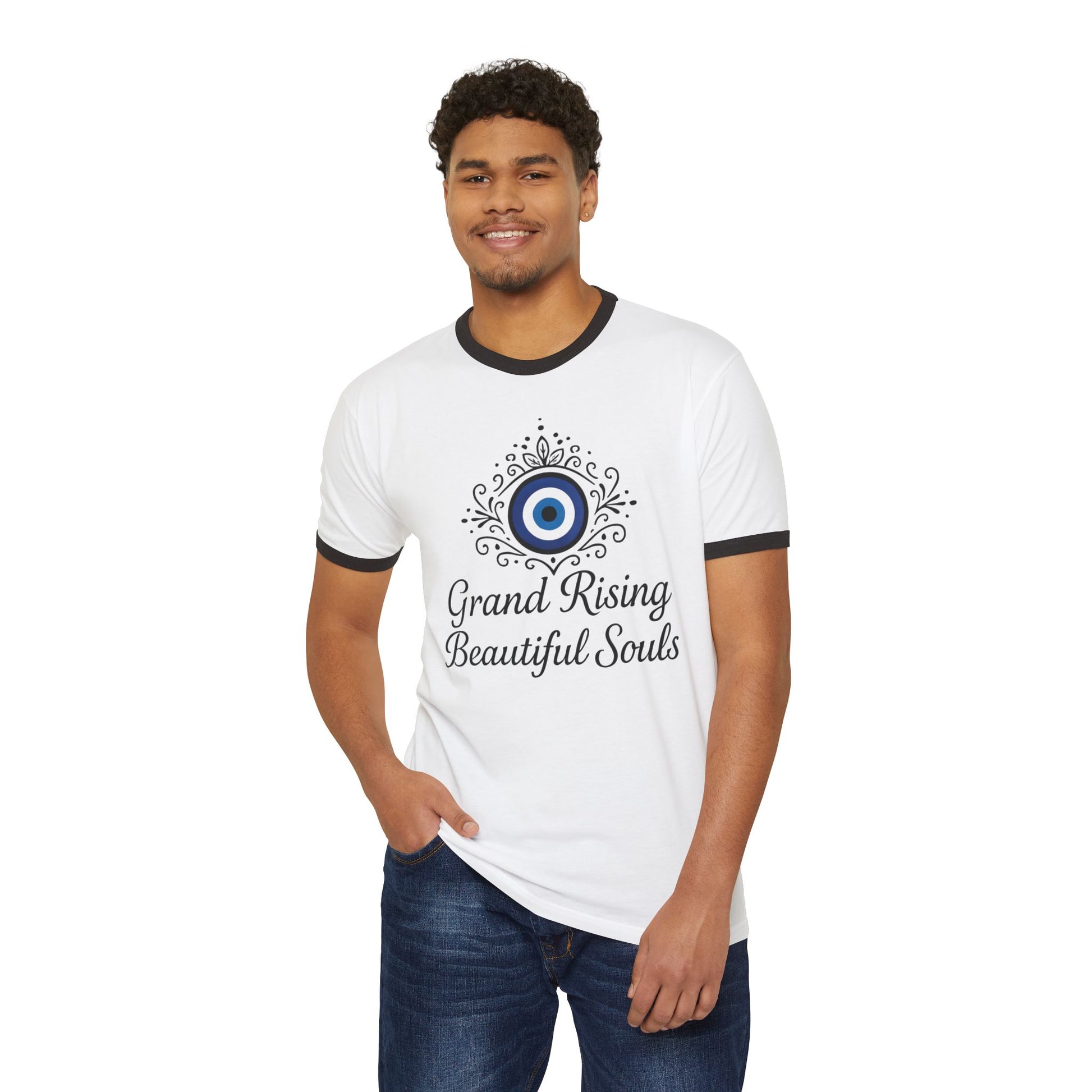 Grand Rising Beautiful Souls Ringer T-Shirt, Unisex Tee, Spiritual Apparel, Casual Wear, Gift for New Age Enthusiasts