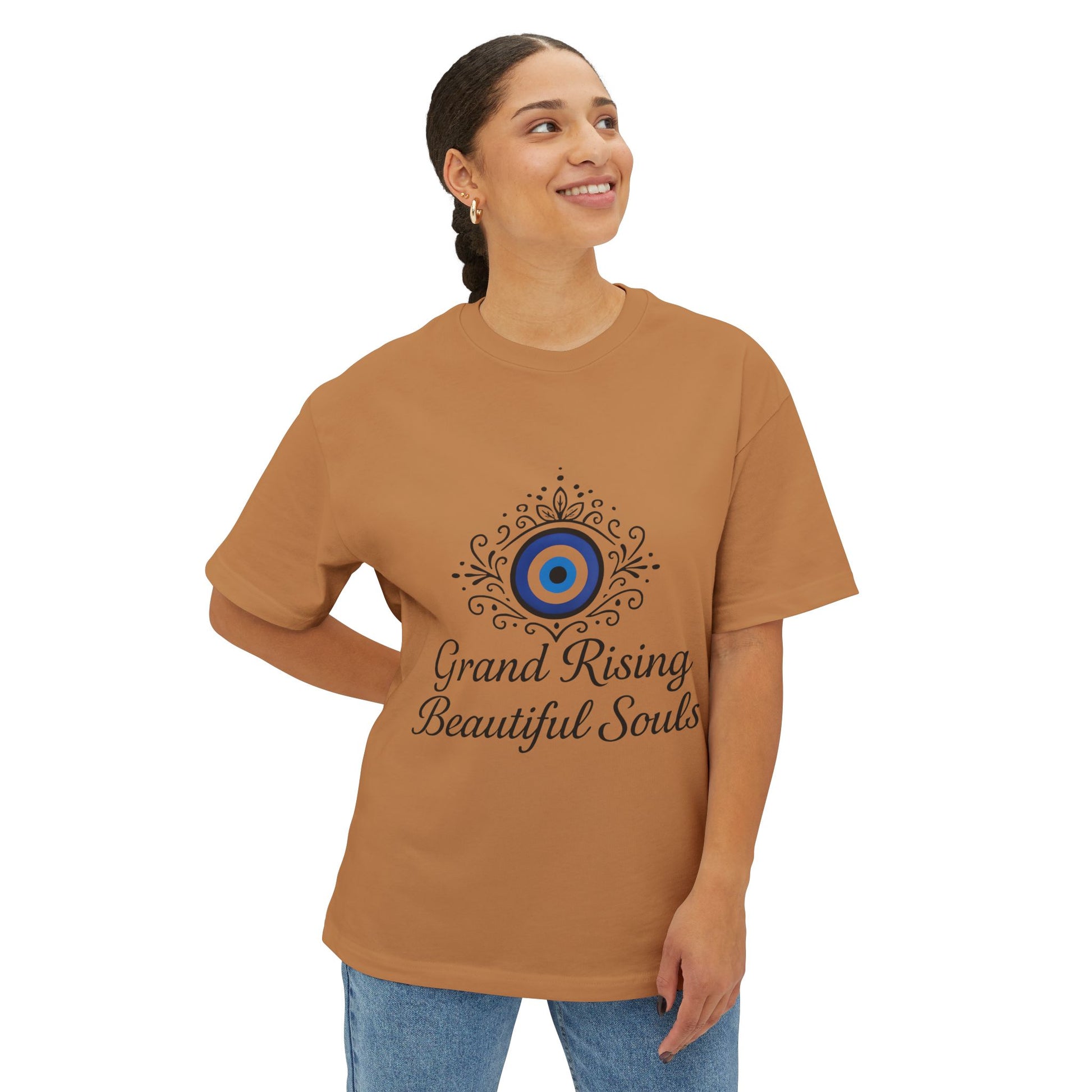 Grand Rising Unisex Oversized Boxy Tee with Eye Design, Spiritual T-Shirt, Positive Vibes Apparel, Gift for Soul Seekers, Relaxed Fit Shirt