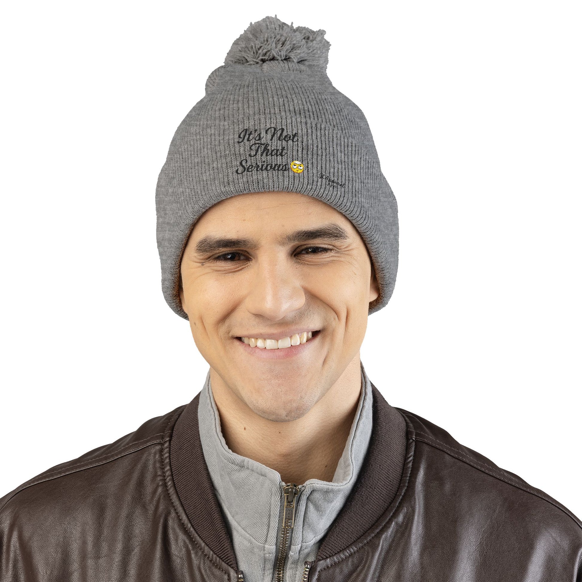 Cozy Pom-Pom Knit Cap - It's Not That Serious, Funny Winter Hat, Embroidered Beanie, Gift for Friends, Casual Style