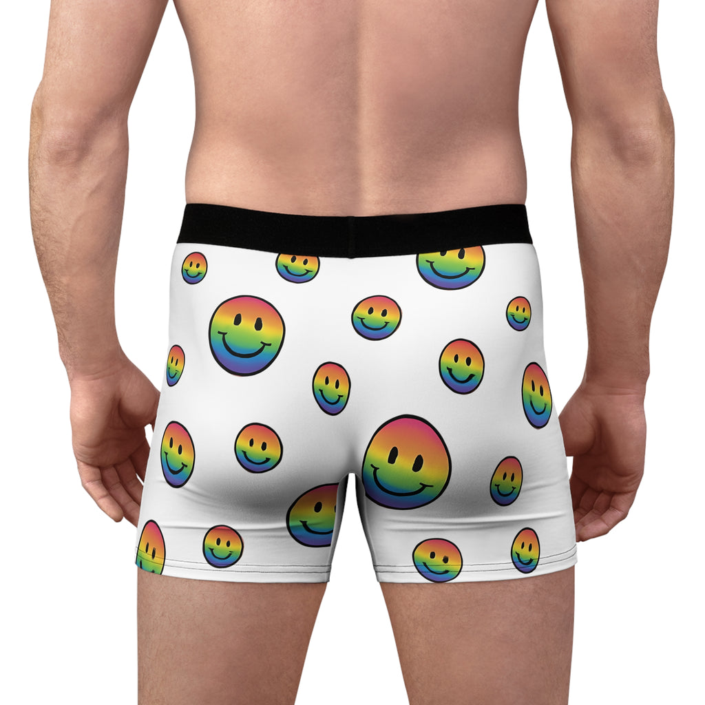 Colorful Vibe Men's Boxer Briefs, Fun Underwear, Rainbow Smiley Boxers, LGBTQ+ Pride, Cute Men's Fashion, Gift for Him