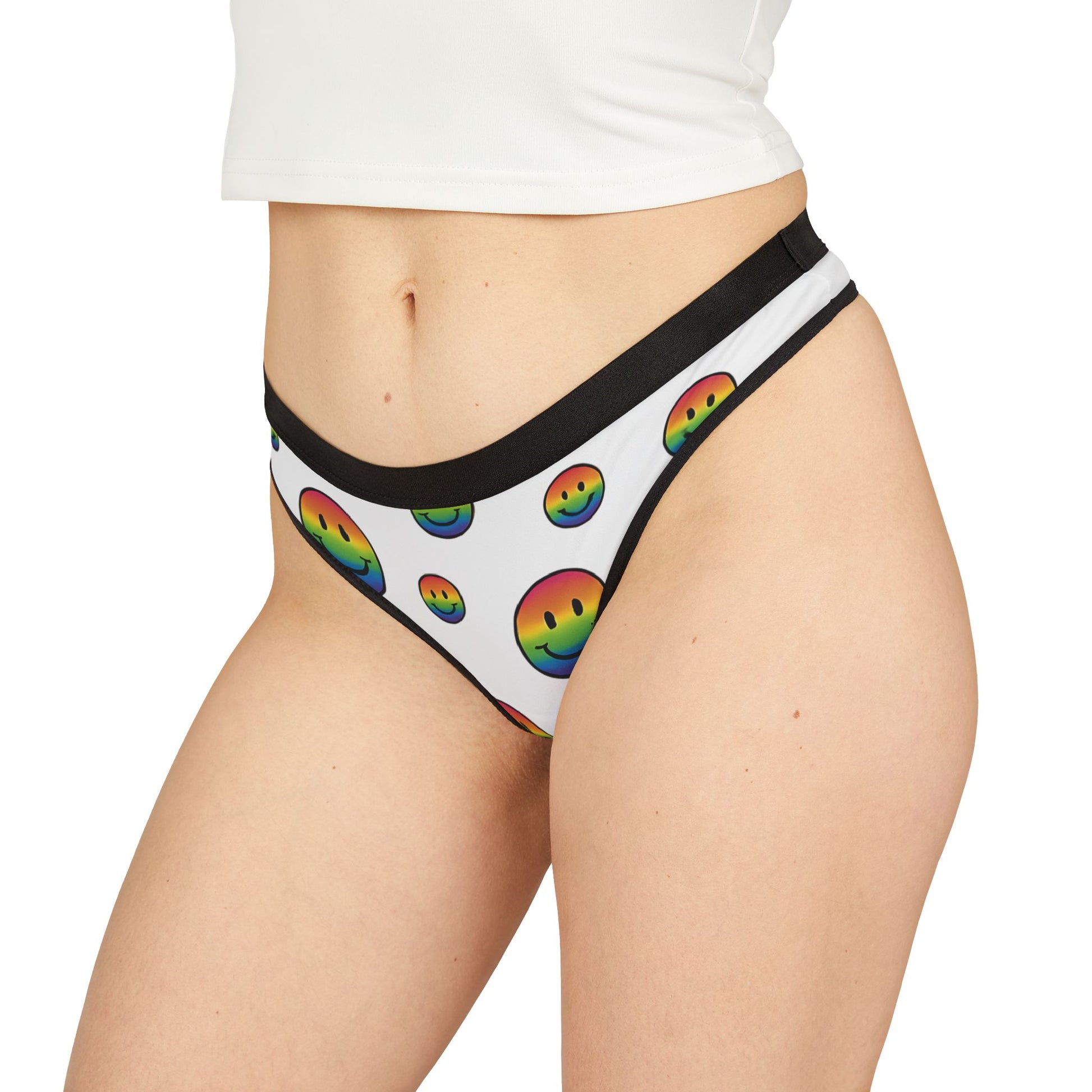 Fun Rainbow Smile Women's Thongs, Cute Underwear, Pride Apparel, Comfortable Lingerie, Floral Gifts for Her, Unique Women's Intimates