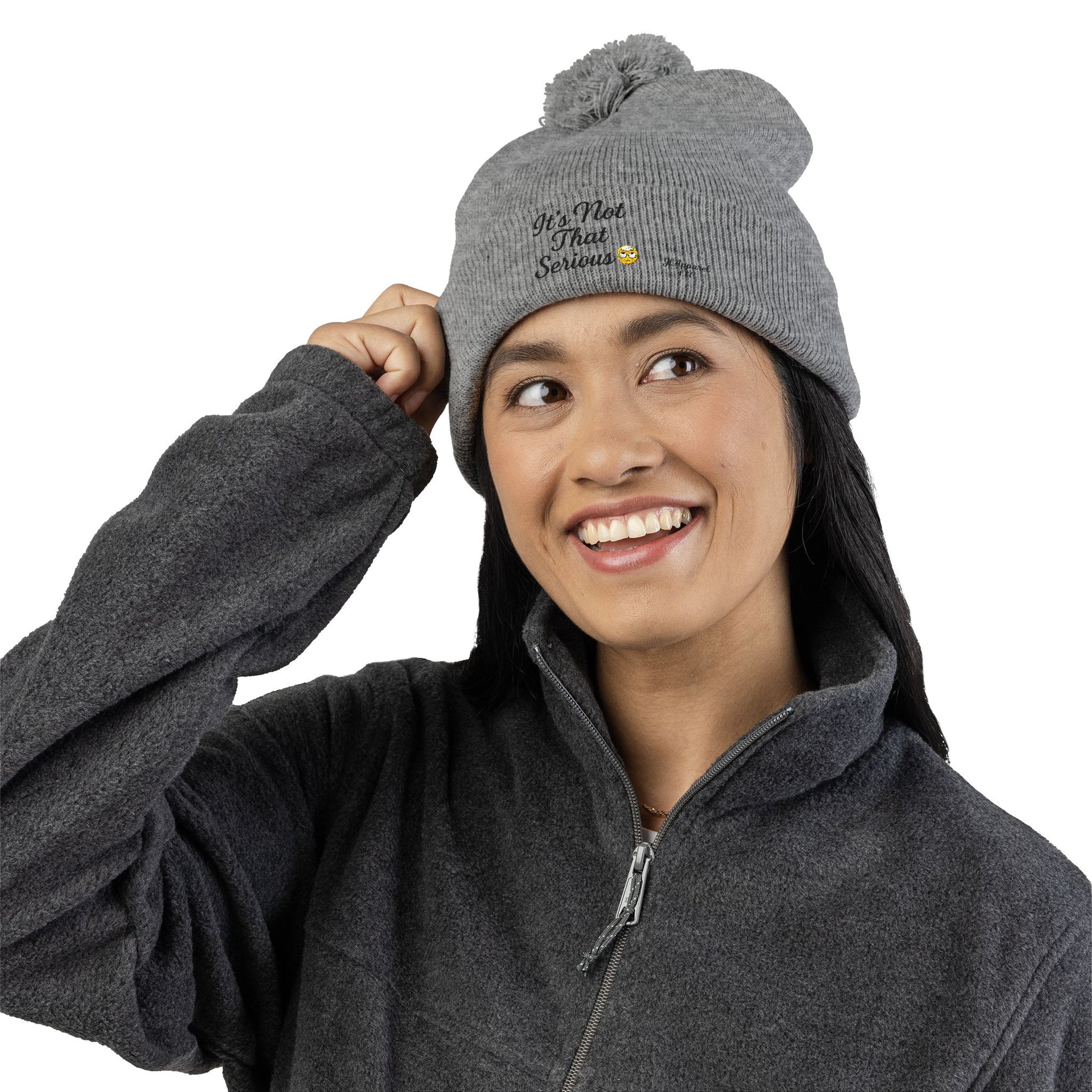 Cozy Pom-Pom Knit Cap - It's Not That Serious, Funny Winter Hat, Embroidered Beanie, Gift for Friends, Casual Style