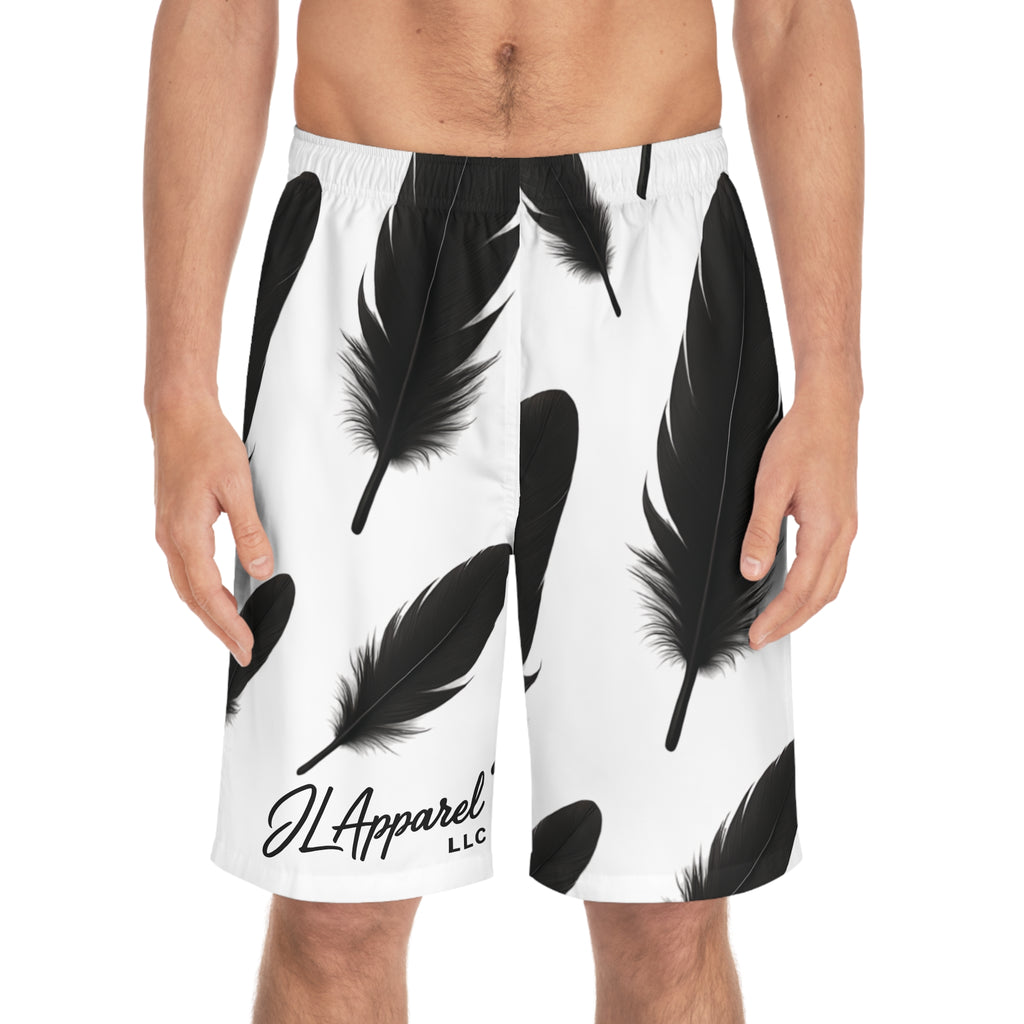 Feathered Men's Board Shorts - Stylish Summer Swim Trunks for Beach, Surfing, Pool Parties, Vacation Wear, and Casual Outings
