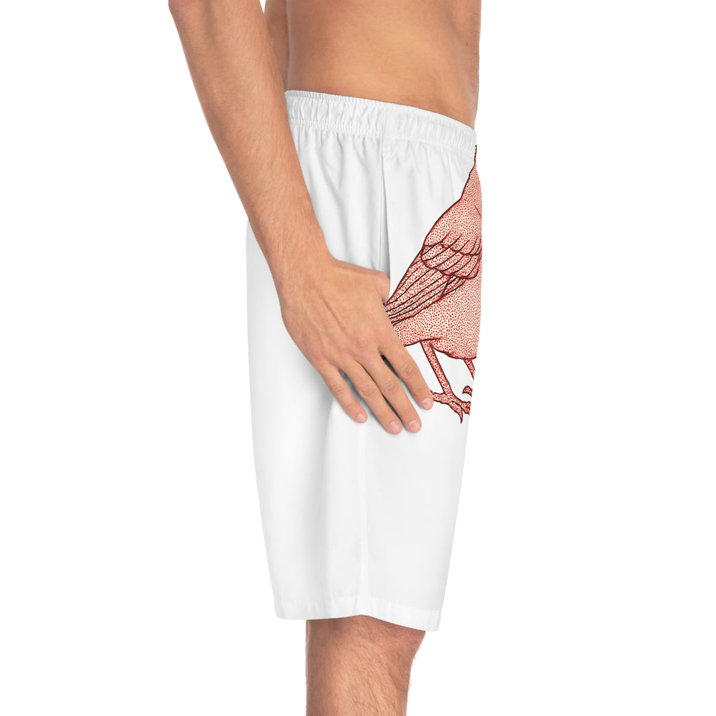 Vibrant Cardinal Print Board Shorts, Men's Swimwear, Summer Beachwear, Gift for Nature Lovers, Spiritual Symbolism, Father's Day Gift