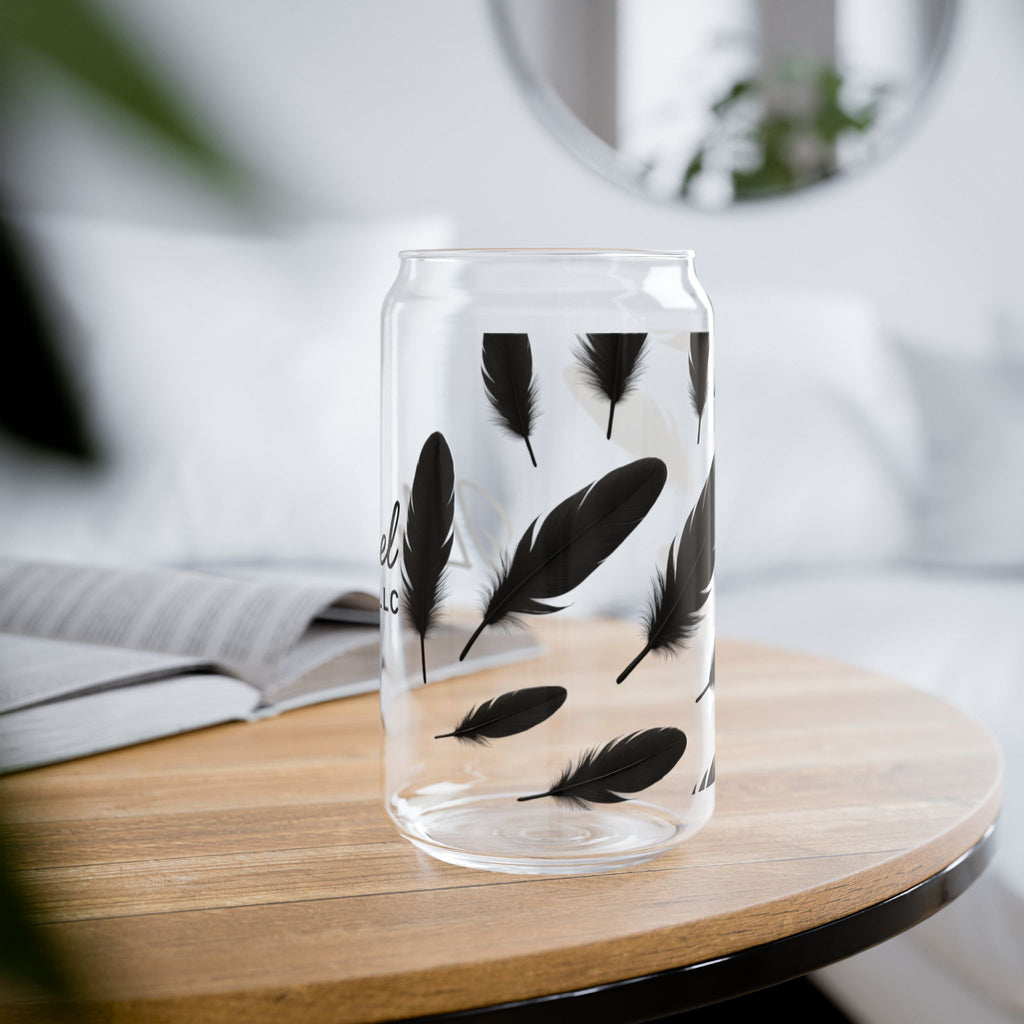 Feather Design Sipper Glass - Stylish Drinking Jar, Eco-Friendly Beverage Container, Perfect Gift for Home, Parties, and Events