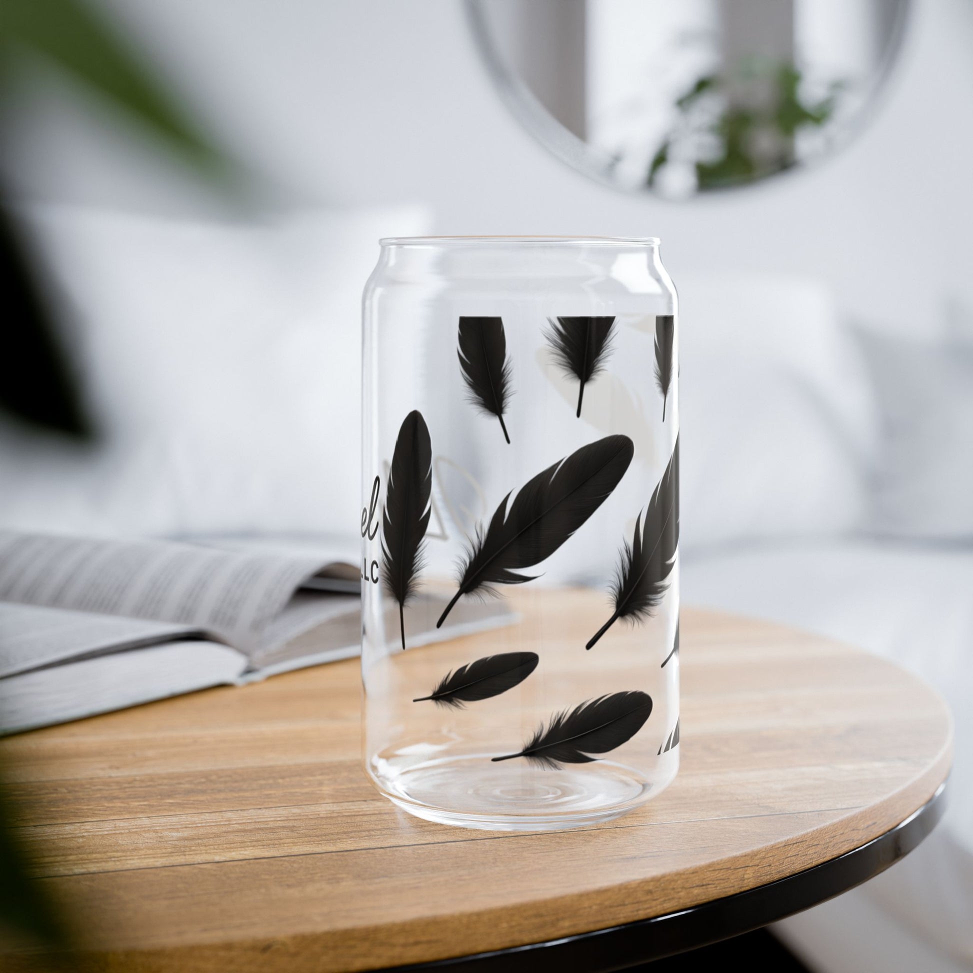 Feather Design Sipper Glass - Stylish Drinking Jar, Eco-Friendly Beverage Container, Perfect Gift for Home, Parties, and Events