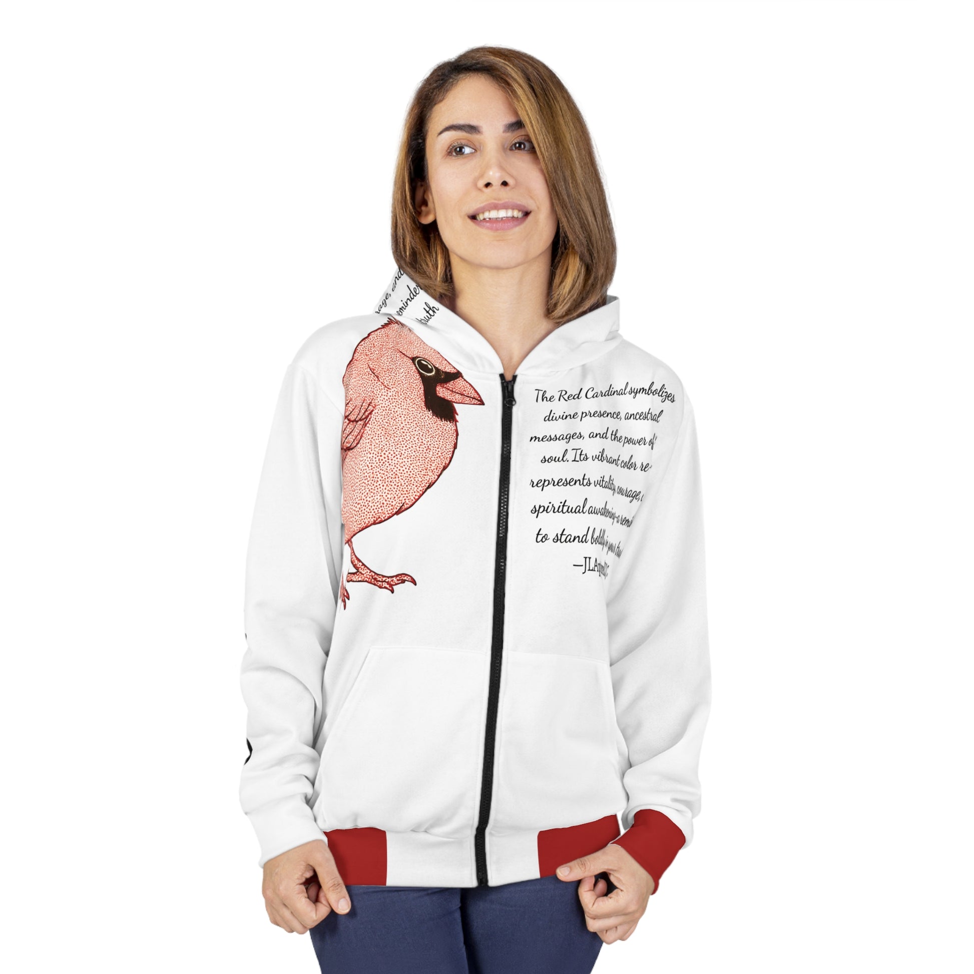 Unisex Zip Hoodie with Cardinal Design - Inspirational Philosophy, Spiritual Gift, Nature Lover's Apparel, Spring Fashion, Cozy Outerwear