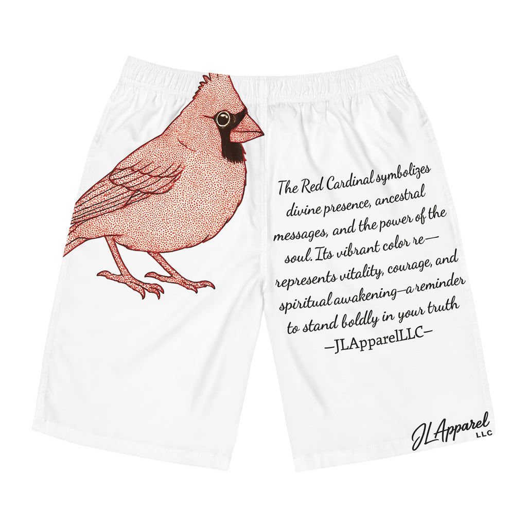 Vibrant Cardinal Print Board Shorts, Men's Swimwear, Summer Beachwear, Gift for Nature Lovers, Spiritual Symbolism, Father's Day Gift
