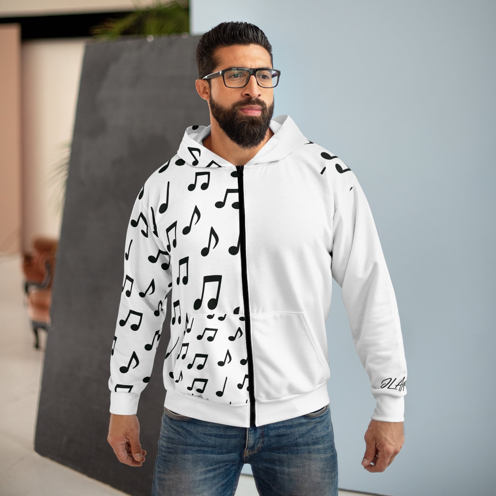 Musical Notes Unisex Zip Hoodie, Music Lover Gift, Artsy Zip Hoodie, Contemporary Style, Perfect for Concerts, Unique Art Apparel