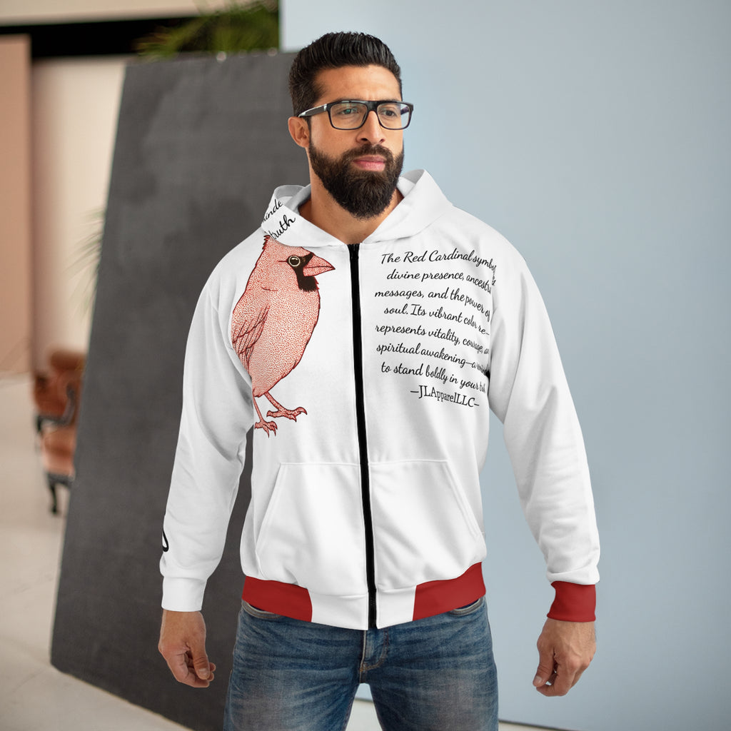 Unisex Zip Hoodie with Cardinal Design - Inspirational Philosophy, Spiritual Gift, Nature Lover's Apparel, Spring Fashion, Cozy Outerwear