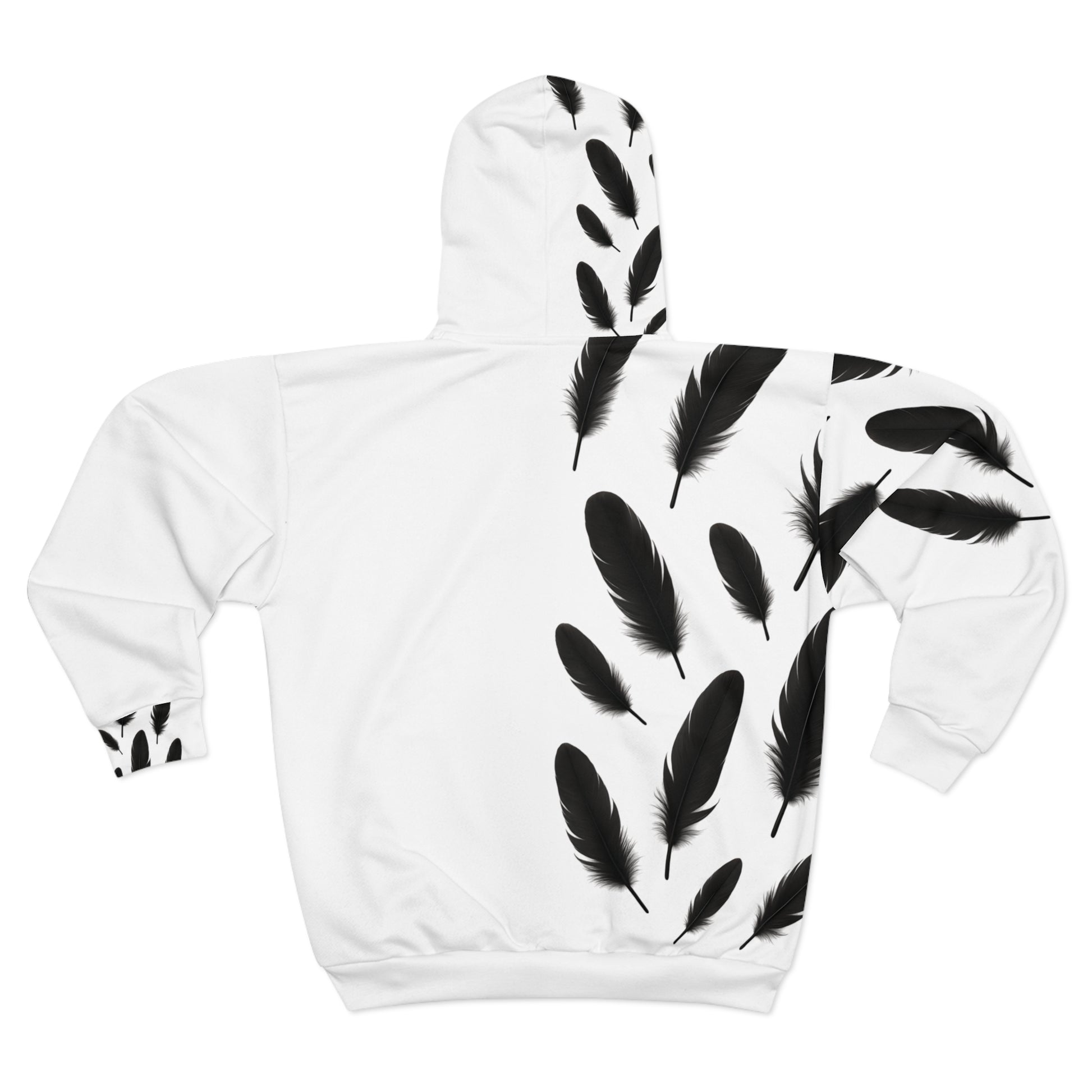 Stylish Feather Print Unisex Zip Hoodie, Casual Wear, Cozy Outerwear, Gifts for Friends, Fashion Statement