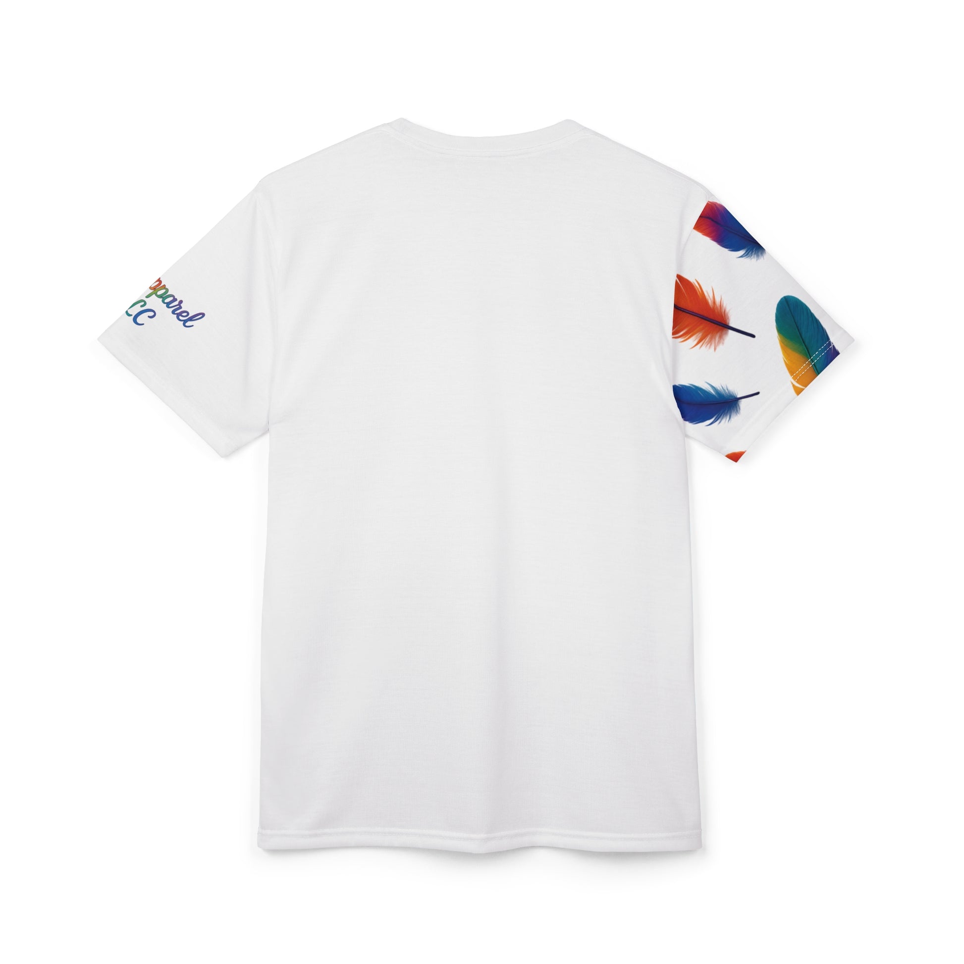Colorful Feather Unisex Tee, Vibrant AOP T-Shirt for Nature Lovers, Casual Wear, Gift for Friends, Summer Fashion, LGBTQ+ Pride