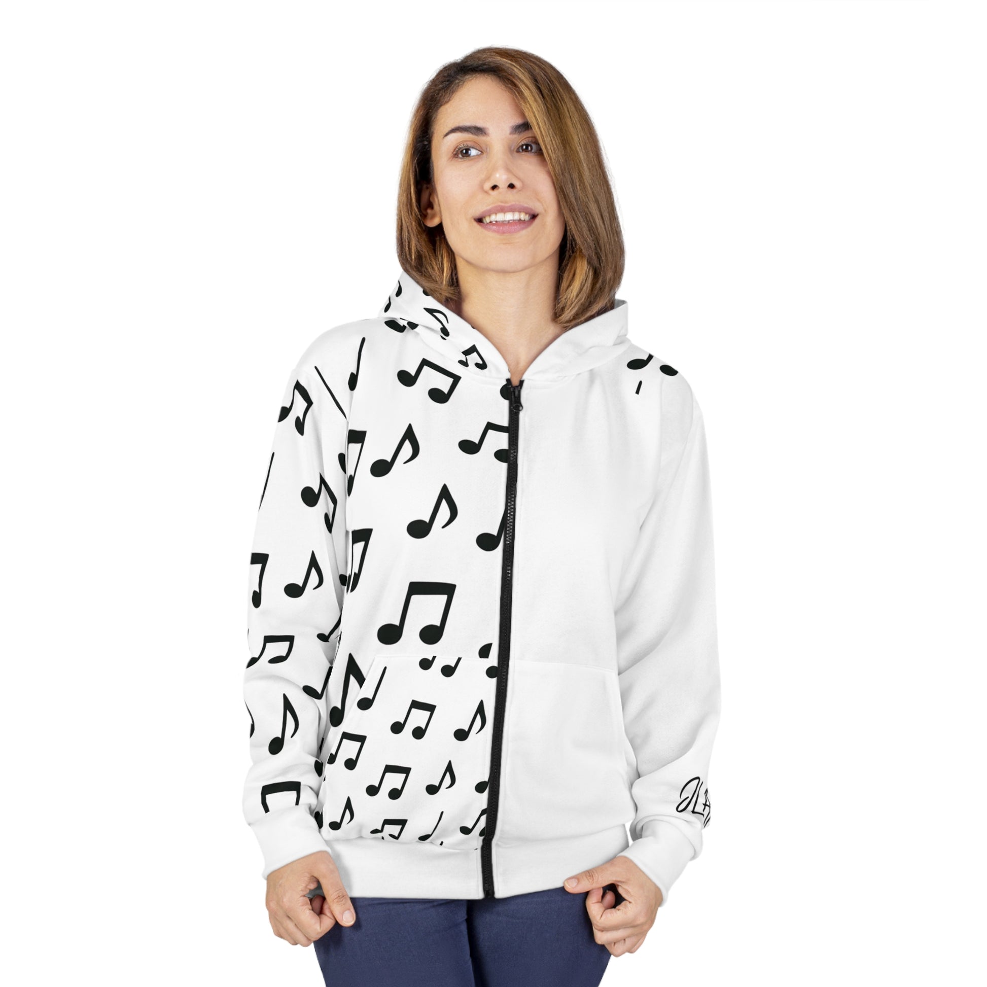 Musical Notes Unisex Zip Hoodie, Music Lover Gift, Artsy Zip Hoodie, Contemporary Style, Perfect for Concerts, Unique Art Apparel