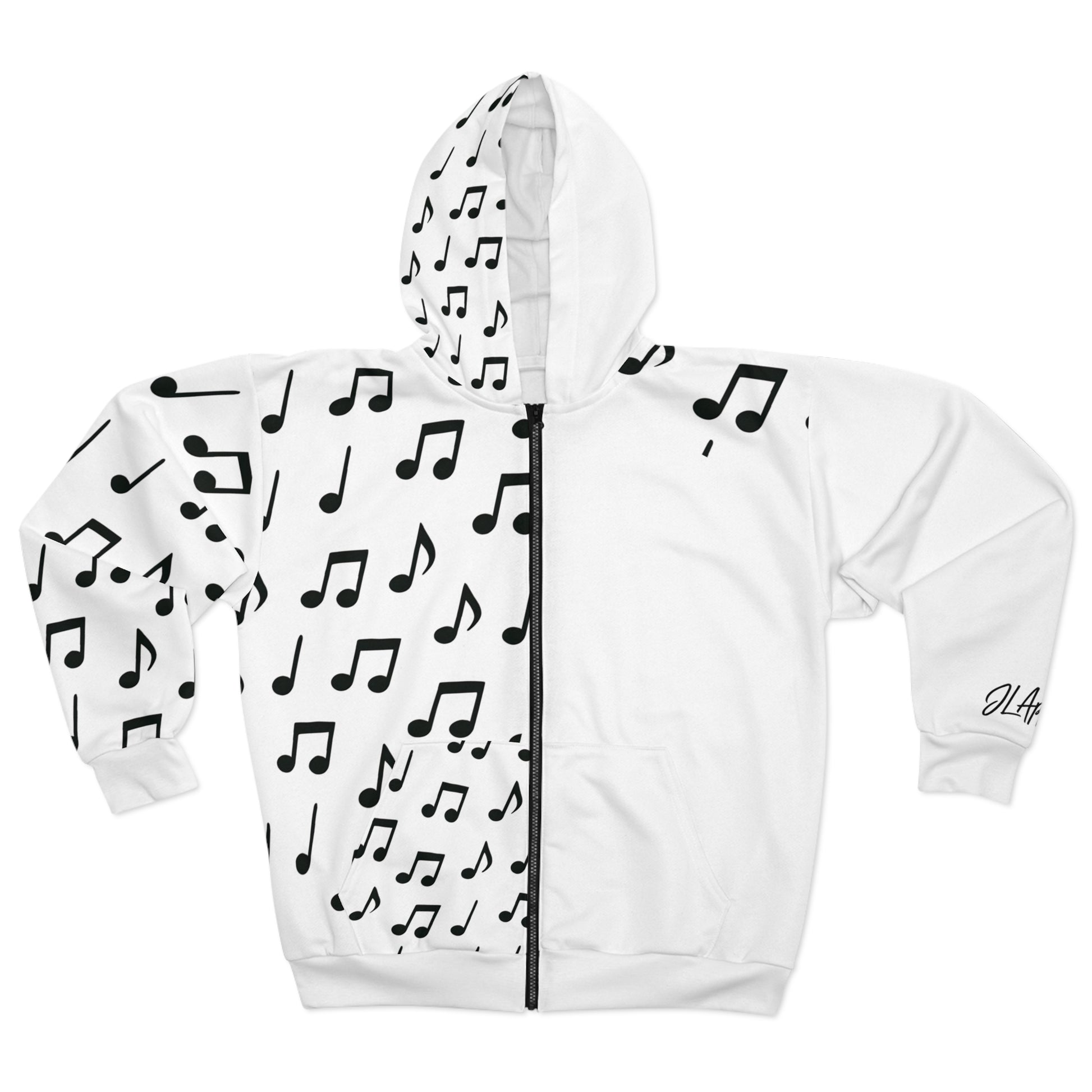 Musical Notes Unisex Zip Hoodie, Music Lover Gift, Artsy Zip Hoodie, Contemporary Style, Perfect for Concerts, Unique Art Apparel