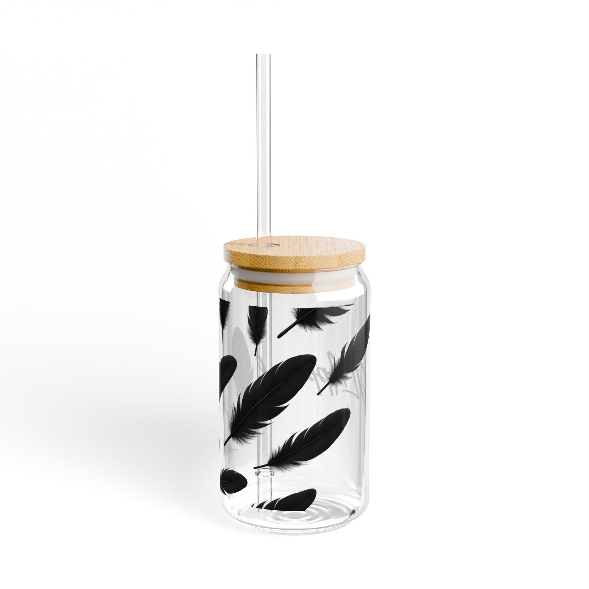 Feather Design Sipper Glass - Stylish Drinking Jar, Eco-Friendly Beverage Container, Perfect Gift for Home, Parties, and Events