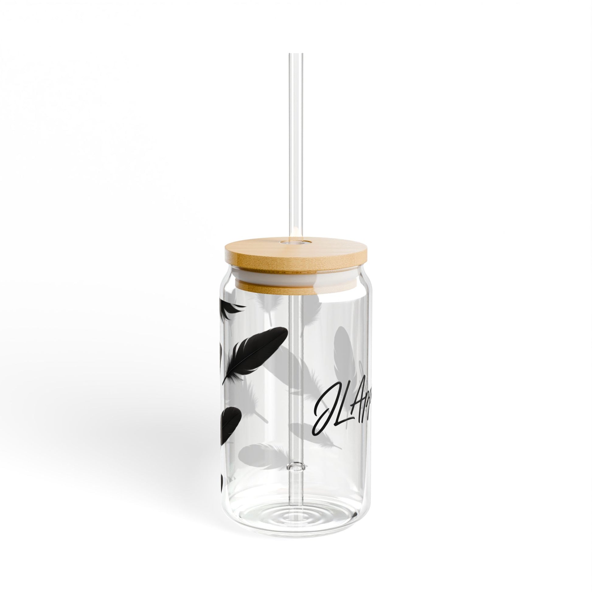 Feather Design Sipper Glass - Stylish Drinking Jar, Eco-Friendly Beverage Container, Perfect Gift for Home, Parties, and Events