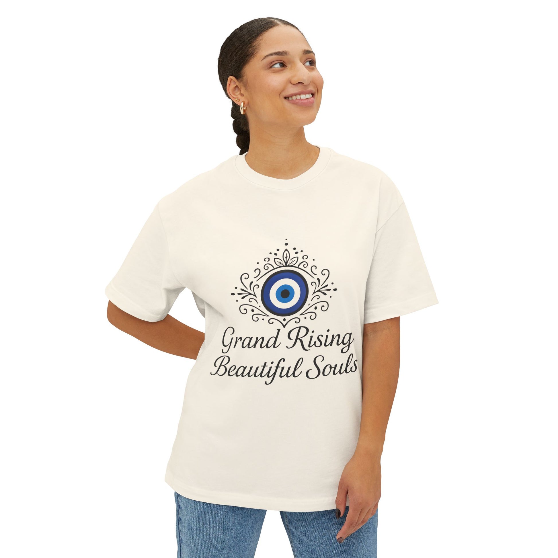 Grand Rising Unisex Oversized Boxy Tee with Eye Design, Spiritual T-Shirt, Positive Vibes Apparel, Gift for Soul Seekers, Relaxed Fit Shirt