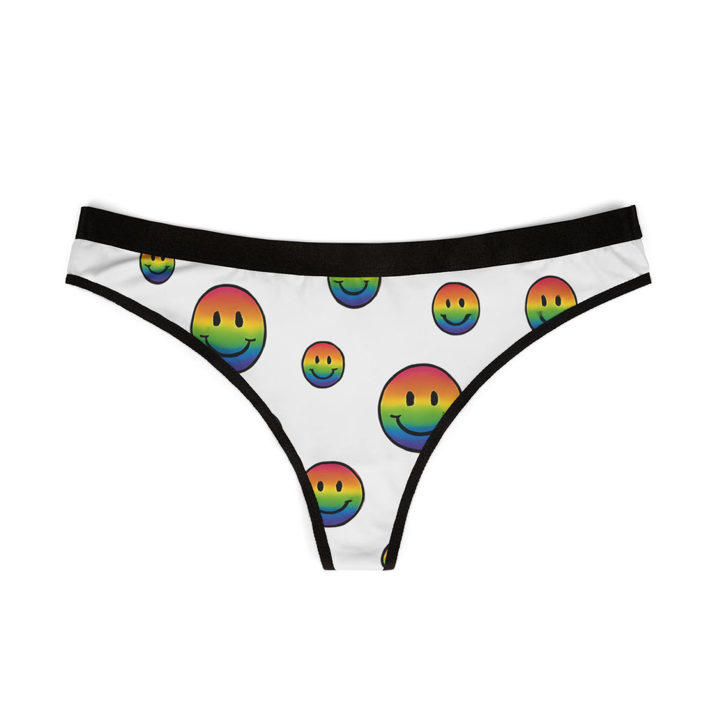 Fun Rainbow Smile Women's Thongs, Cute Underwear, Pride Apparel, Comfortable Lingerie, Floral Gifts for Her, Unique Women's Intimates