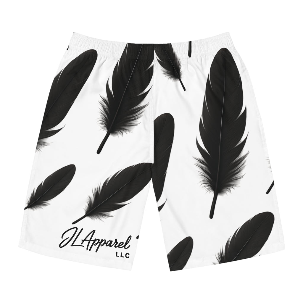 Feathered Men's Board Shorts - Stylish Summer Swim Trunks for Beach, Surfing, Pool Parties, Vacation Wear, and Casual Outings